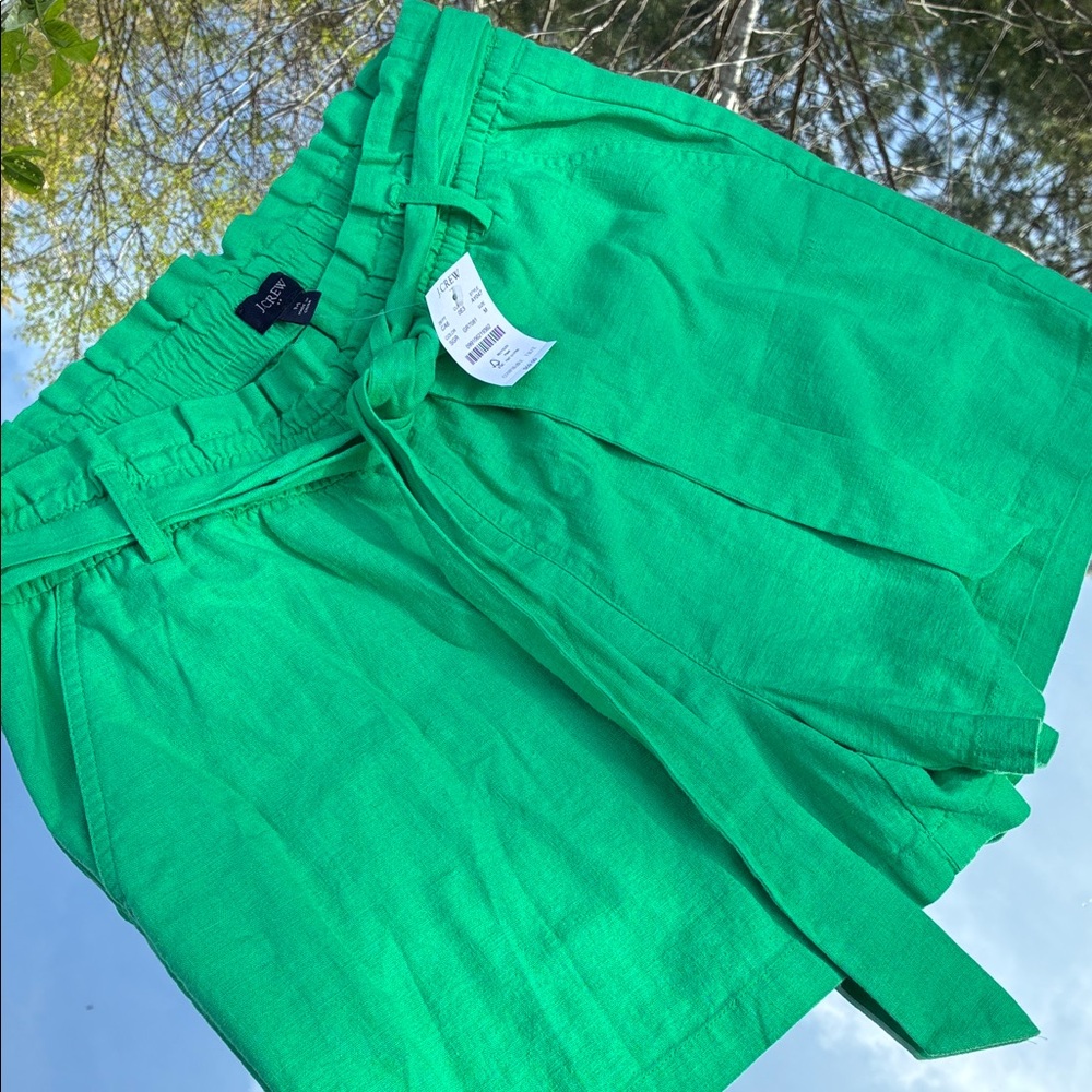 J. Crew Bright Green Tie-Belt High-Waist Shorts - Picture 3 of 7